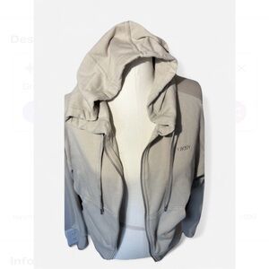 DKNY Cropped Full Zip Hoodie Beige Small 4/6 Cozy Loungewear Athleisure